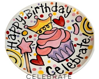 Super sports fanatic birthday cake plate two sizes to choose from handmade ceramic by Artzfolk