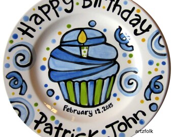 Super sports fanatic birthday cake plate two sizes to choose from handmade ceramic by Artzfolk