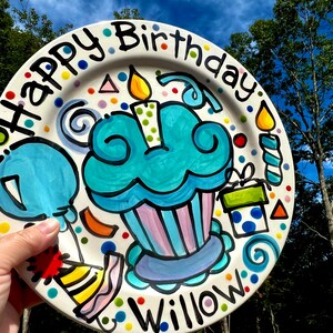 Handmade colorful custom ceramic Birthday Cake Plate Personalized party theme cupcake by Artzfolk image 3