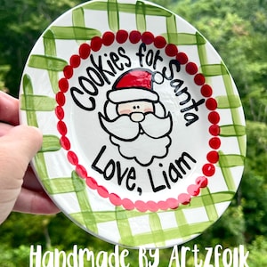 Checked Handmade Cookies For Santa ceramic christmas plate personalized by Artzfolk