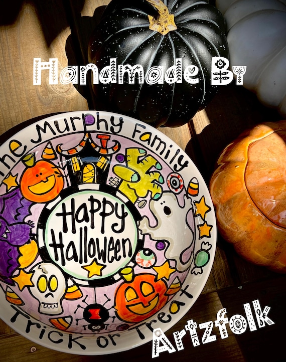Custom Halloween Trick or Treat Handmade Ceramic Candy bowl by Artzfolk