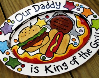 Grill master Personalized bbq ceramic serving tray King of the Grill gift for cooking