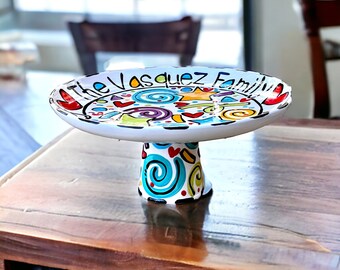 Handmade colorful ceramic cake stand by Artzfolk