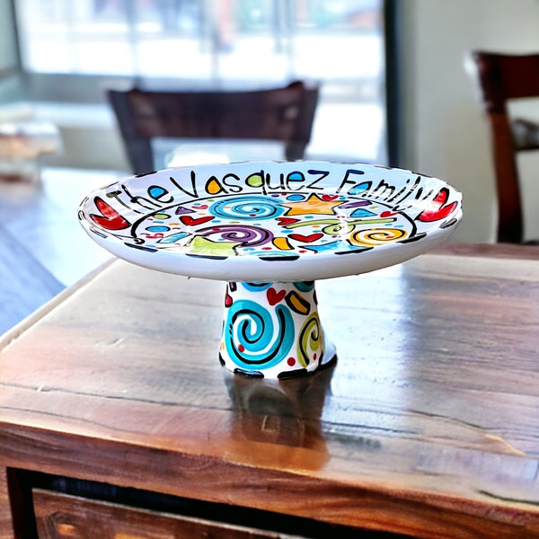 Handmade colorful ceramic cake stand by Artzfolk