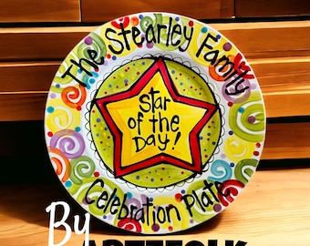 Custom birthday Special Today Plate Personalized ceramic rainbow dish by Artzfolk