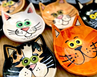 Personalized handmade ceramic cat dish