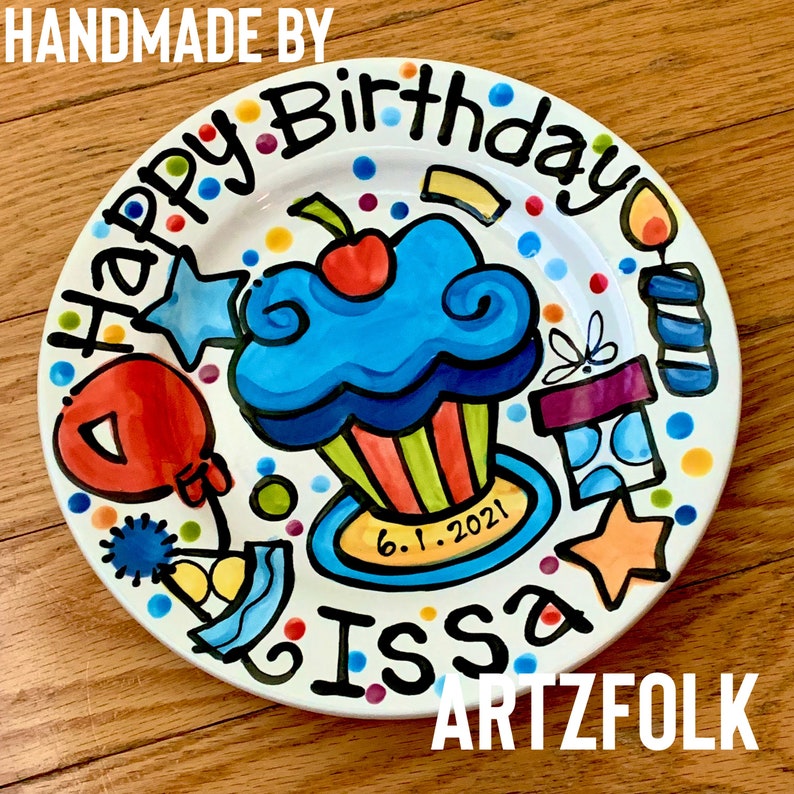 Handmade ceramic Birthday Cake Plate Personalized birthday theme cupcake by Artzfolk image 4