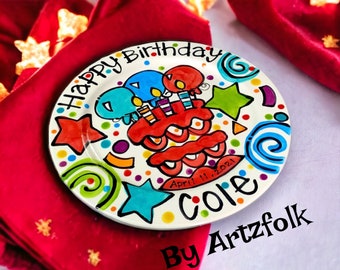 Handmade ceramic Birthday Cake Plate Personalized Celebration Time by Artzfolk