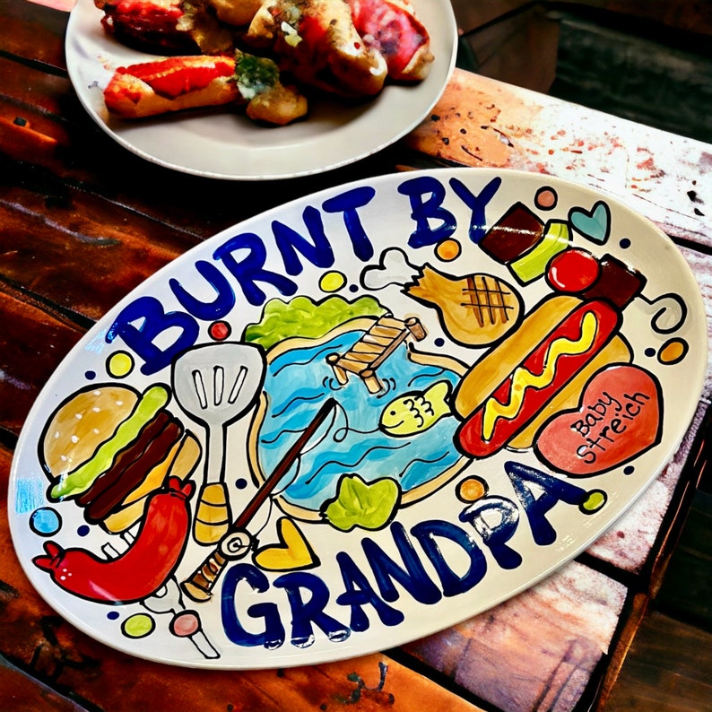 Handmade Custom art ceramic oval bbq platter personalized gift by artzfolk image 3