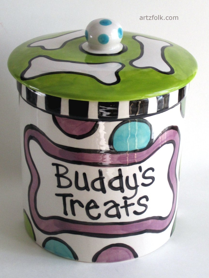 Custom Ceramic Treat Jar for dogs whimsical personalized Etsy