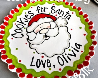 Cookies For Santa personalized ruffled ceramic Christmas plate personalized by Artzfolk