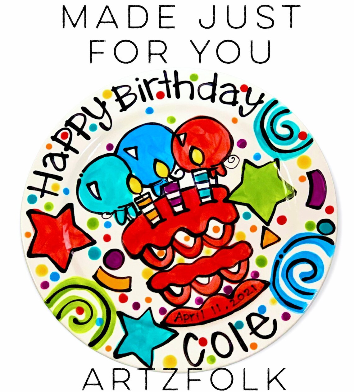 10 or 7 CUSTOM Ceramic Birthday Cake Plate Etsy