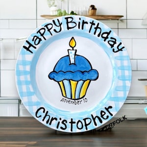 Personalized Birthday Plate traditional checkered cupcake