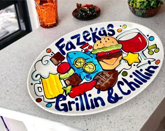 Handmade Custom Ceramic BBQ Platter: Personalized Art Gift