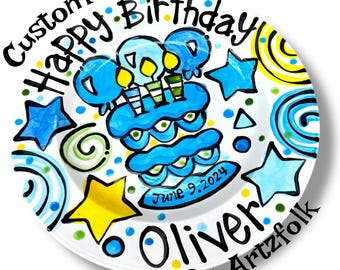 Handmade party gift ceramic Birthday Cake Plate Personalized Celebration Time by Artzfolk