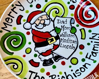 Cookies For Santa holiday ceramic christmas plate naught or nice list personalized name by artzfolk