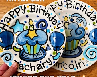 Personalized Birthday Plate confetti party super star special day handmade by Artzfolk