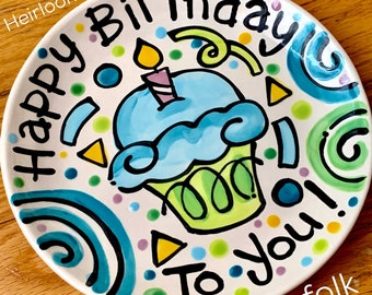Big Custom handmade personalized birthday plate boy or girl gift