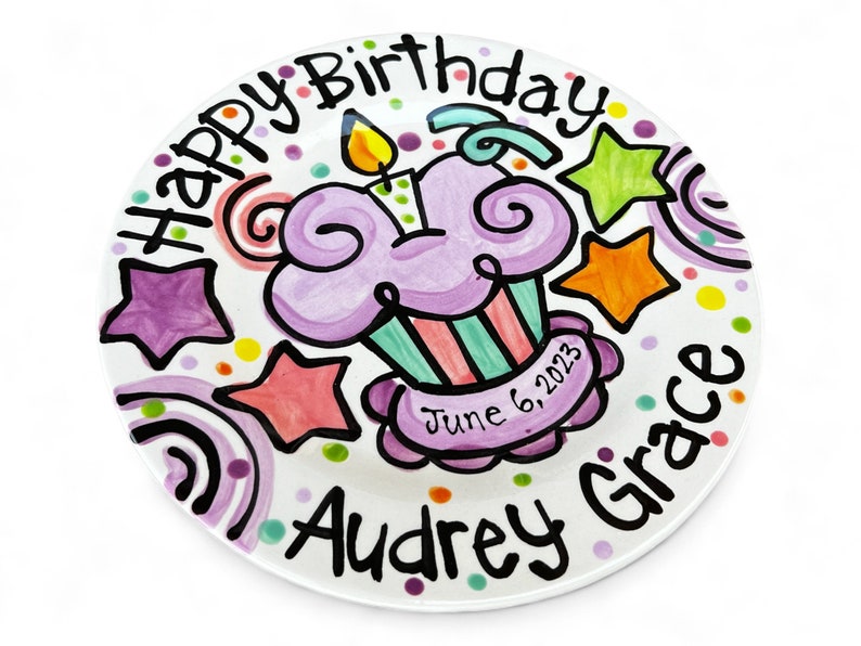 handmade celebrity star cupcake Birthday Cake Plate Personalized ceramic image 4