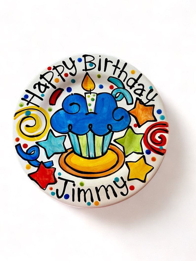 handmade celebrity star cupcake Birthday Cake Plate Personalized ceramic image 1