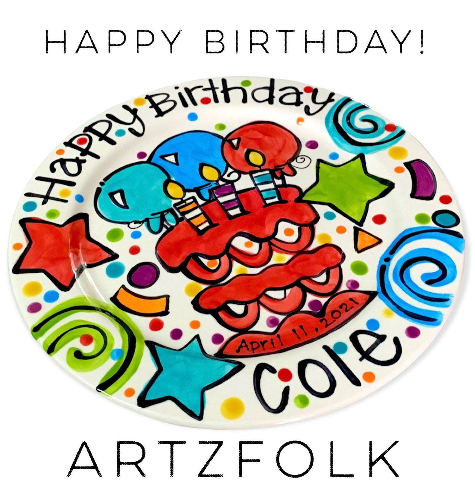 10 or 7 CUSTOM Ceramic Birthday Cake Plate Etsy