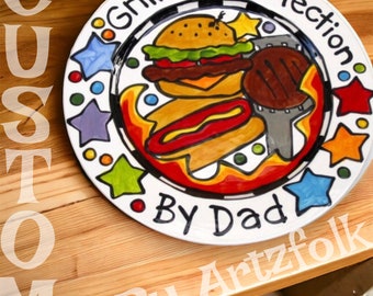 Classic Grilled to Perfection custom Family Platter Personalized Hamburger Hotdog Serving Plate By Artzfolk