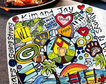 Custom xl Large Ceramic Serving Platter wedding gift Personalized functional art by Artzfolk