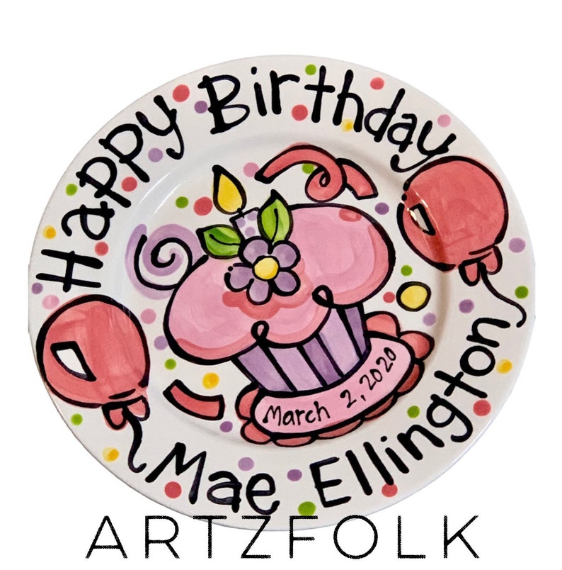 Personalized Birthday Plate Confetti Party Swirls and Flower Etsy