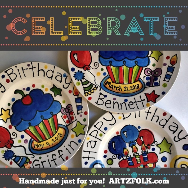 Handmade ceramic Birthday Cake Plate Personalized birthday theme cupcake by Artzfolk image 2