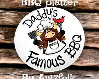 Custom handmade bbq platter by Artzfolk cow, chicken or pig