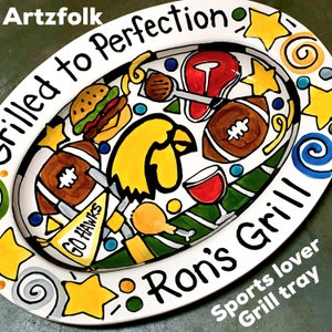 The grillmaster STORY ART Custom made traditions family name oval ceramic platter smoker BBQ grill ribs steak chicken sports lover
