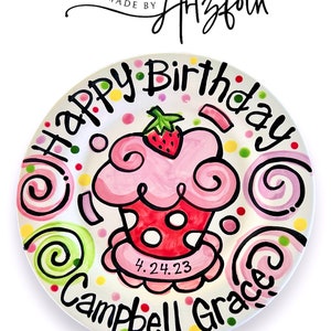 Custom Polka dot Happy Birthday Plate ceramic by Artzfolk