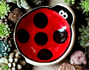 small Handmade Pottery Ladybug art Bowl by Artzfolk