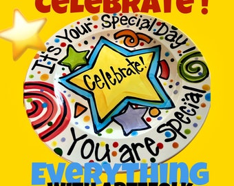 Custom handmade Celebrate your family special day birthday or accomplishment plate