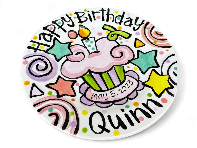 handmade celebrity star cupcake Birthday Cake Plate Personalized ceramic image 3