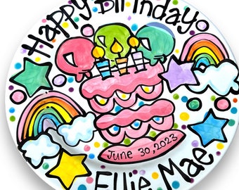 Handmade ceramic rainbow baby Birthday Cake Plate Personalized