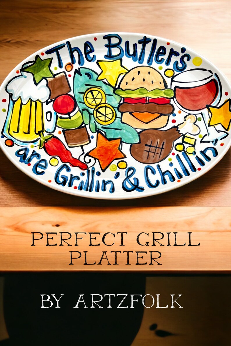 Handmade Custom art ceramic oval bbq platter personalized gift by artzfolk image 4