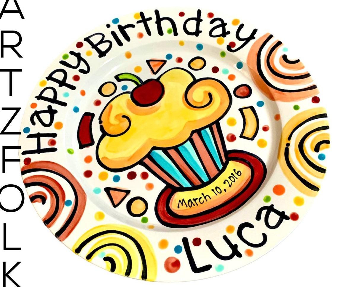 Personalized Happy Birthday Plate Gift Confetti Party Swirls - Etsy