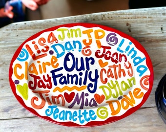 custom personalized handmade family names ceramic platter by Artzfolk