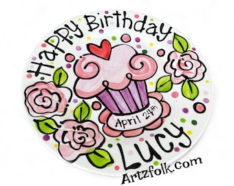 Personalized Birthday Cake Plate: Handmade Ceramic Confetti Cupcake