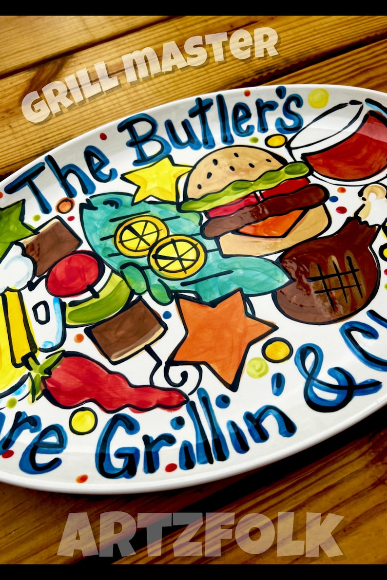 Handmade Custom art ceramic oval bbq platter personalized gift by artzfolk image 1