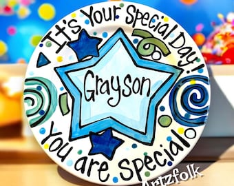 Celebrate your family special day birthday or accomplishment ceramic handmade plate