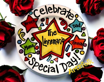 Celebrate your family special day birthday or accomplishment ceramic handmade plate