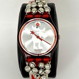 Designer Limited Edition Swatch &quot;Jingle Jangle&quot; Watch with Reindeer Sleigh And Reindeer Head