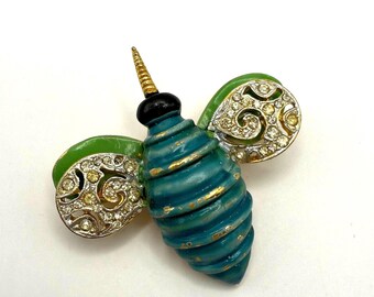 Vintage Deigner Enamel Rhinestone Insect Brooch by Kramer
