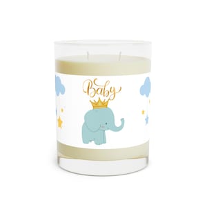 Duftkerze - Babypartygeschenk, Babypartygeschenk, Willkommens-Baby, Geschlecht zeigen, Elefant-Dekor, blauer Elefant, Krone, Sterne, Babyparty-Dekor, 11 Unzen-Kerze