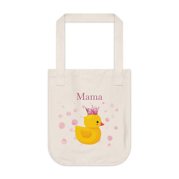 Rubber Duck Crown Organic Canvas Tote Bag, Personalizable, Mom to
