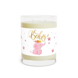 Duftkerze - Babypartygeschenk, Willkommens-Baby, Geschlecht offenbaren, Elefant-Dekor, rosa Elefant, Lei, Sterne, Babyparty-Dekor, 11 Unzen-Kerze