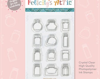 Clear Mini Ink Bottle Shaped Stamps for Ink Swatching - Set 1