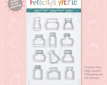 Mini Ink Bottle Shape Stamps for Ink Swatching and Journaling Set 2